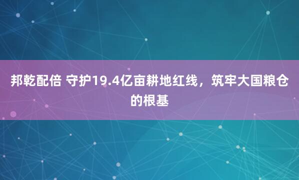 邦乾配倍 守护19.4亿亩耕地红线，筑牢大国粮仓的根基